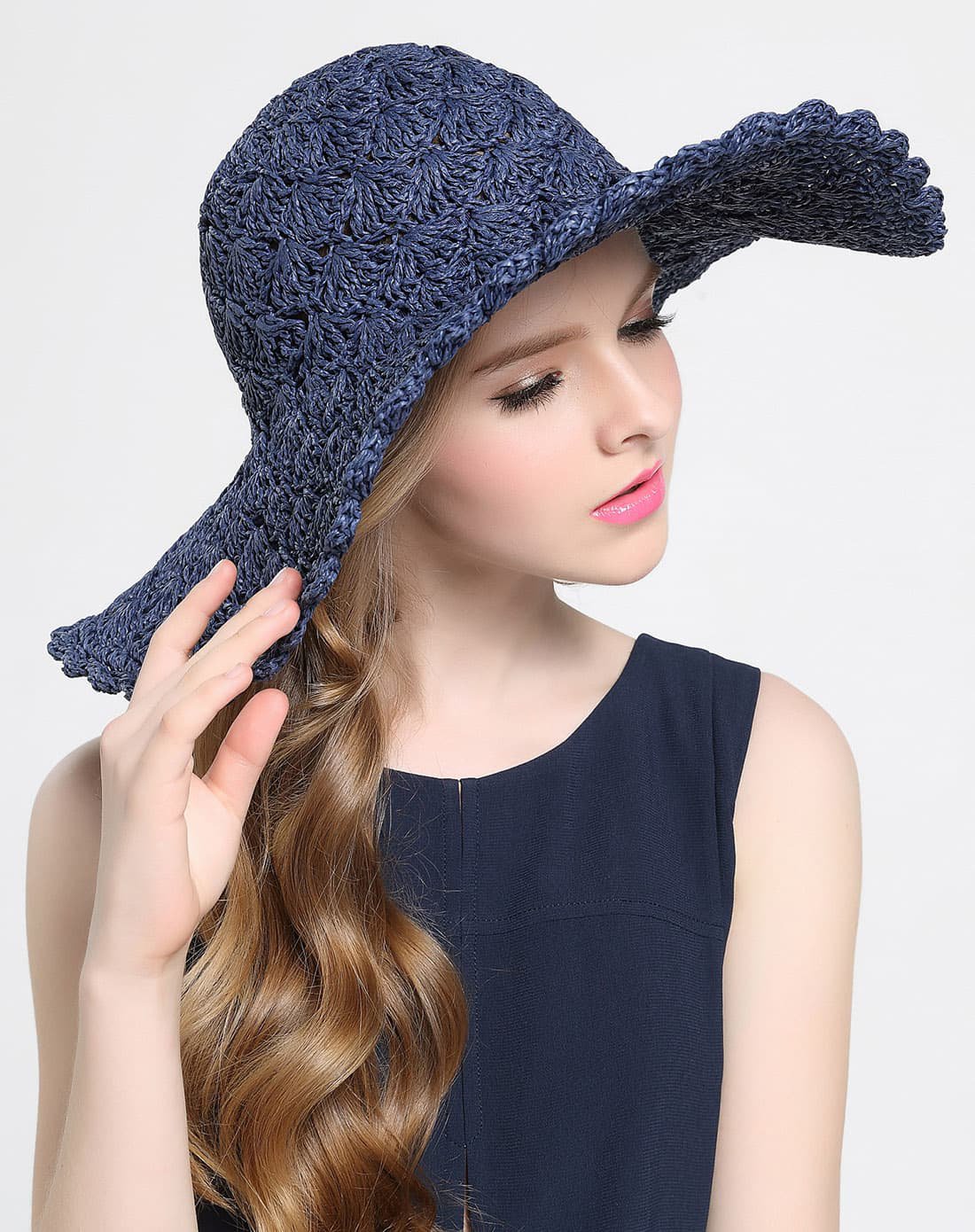 lingo codes 编制镂空花边大檐帽