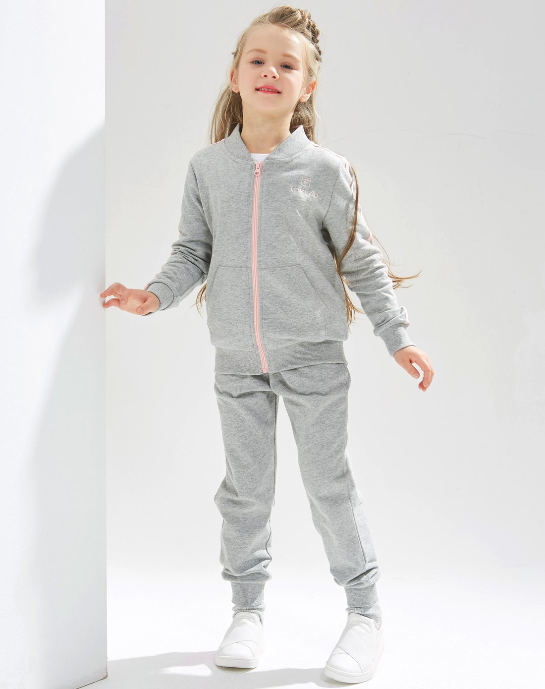 反季清仓-探路者toread kids童装城市风系列女童运动套装麻灰-粉tdwk