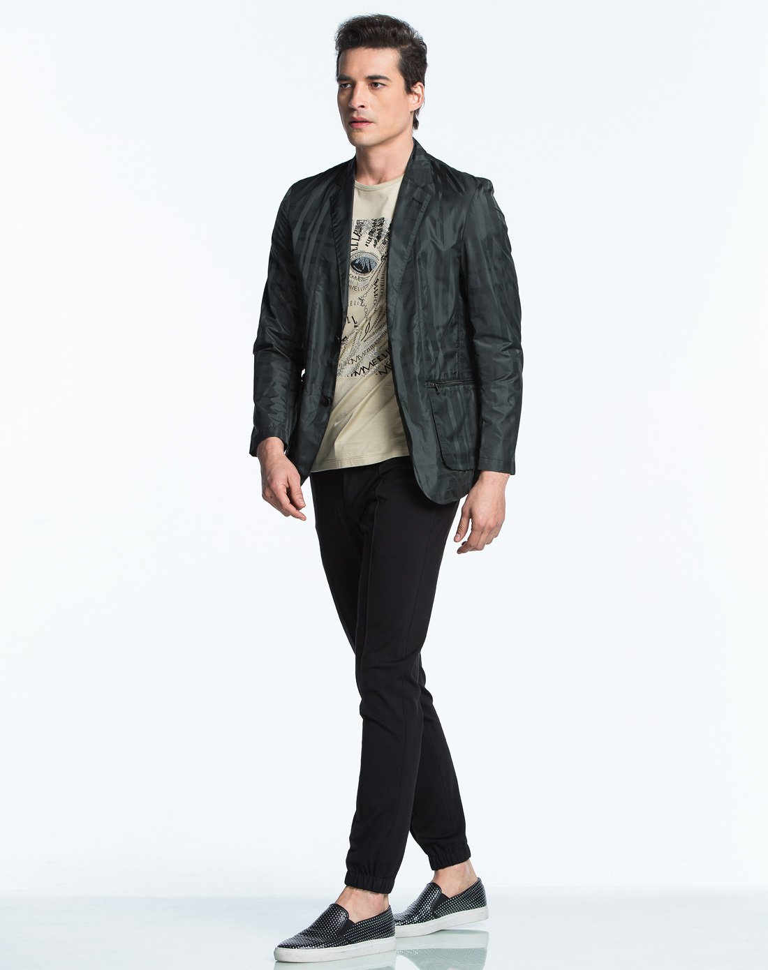 elle homme男装特卖旗舰店男士竖条纹贴袋装饰休闲西服812217019-054