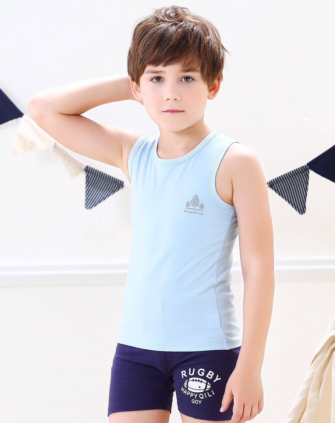 男童棉质无袖打底背心浅蓝