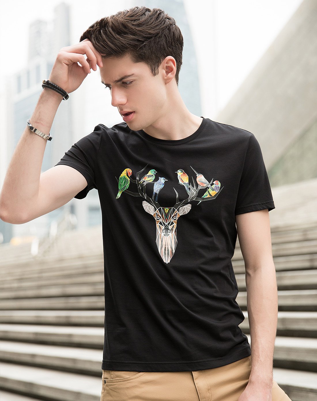 鹿头潮流印花短袖t恤