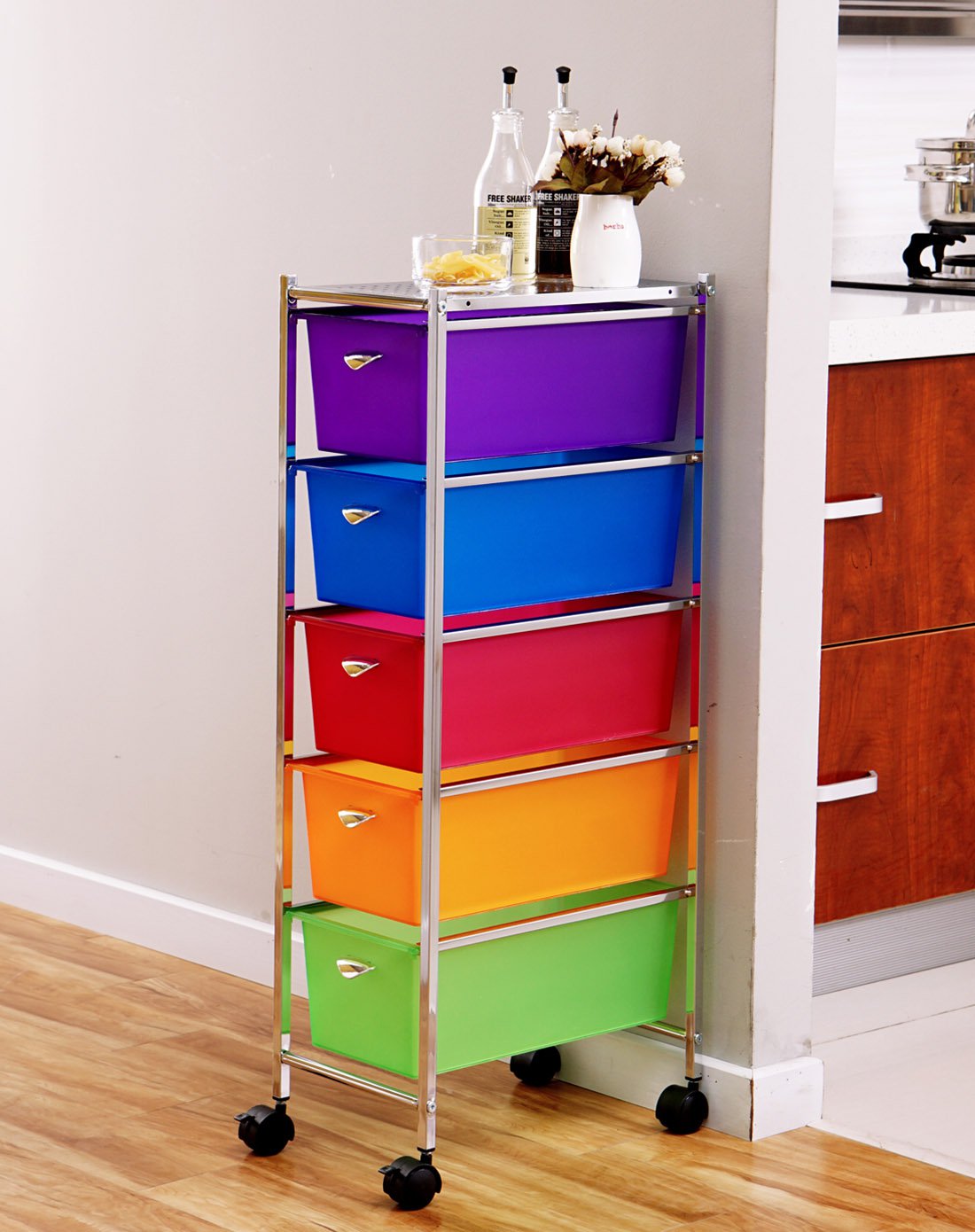 台湾制彩虹五层窄身抽屉架收纳架