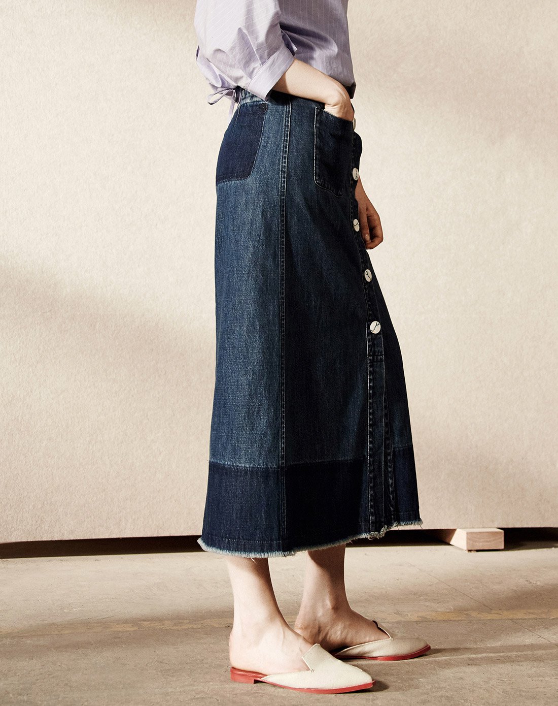 复古a摆牛仔半裙牛仔蓝色