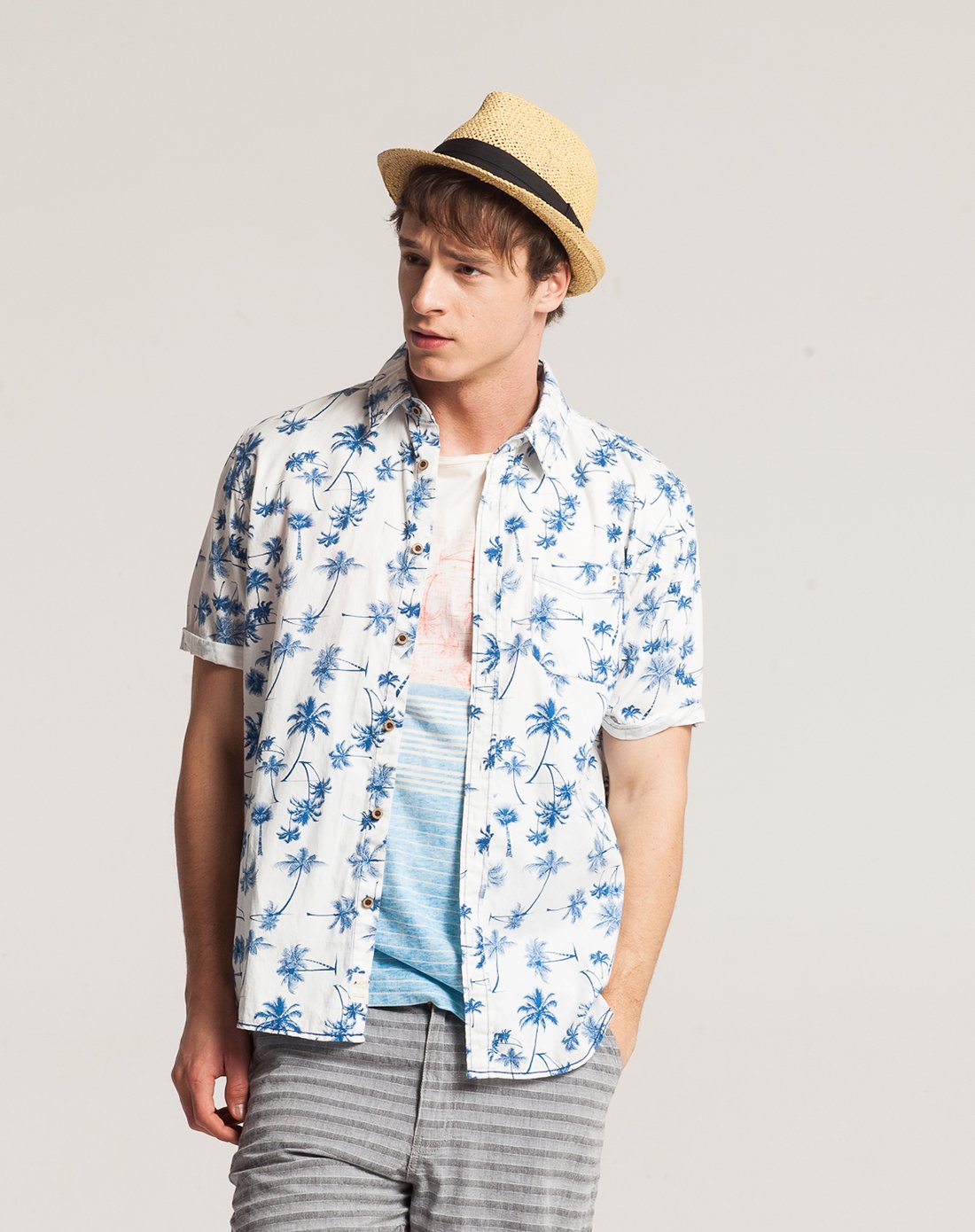 纯棉 男款印花短袖衬衫 时尚有型