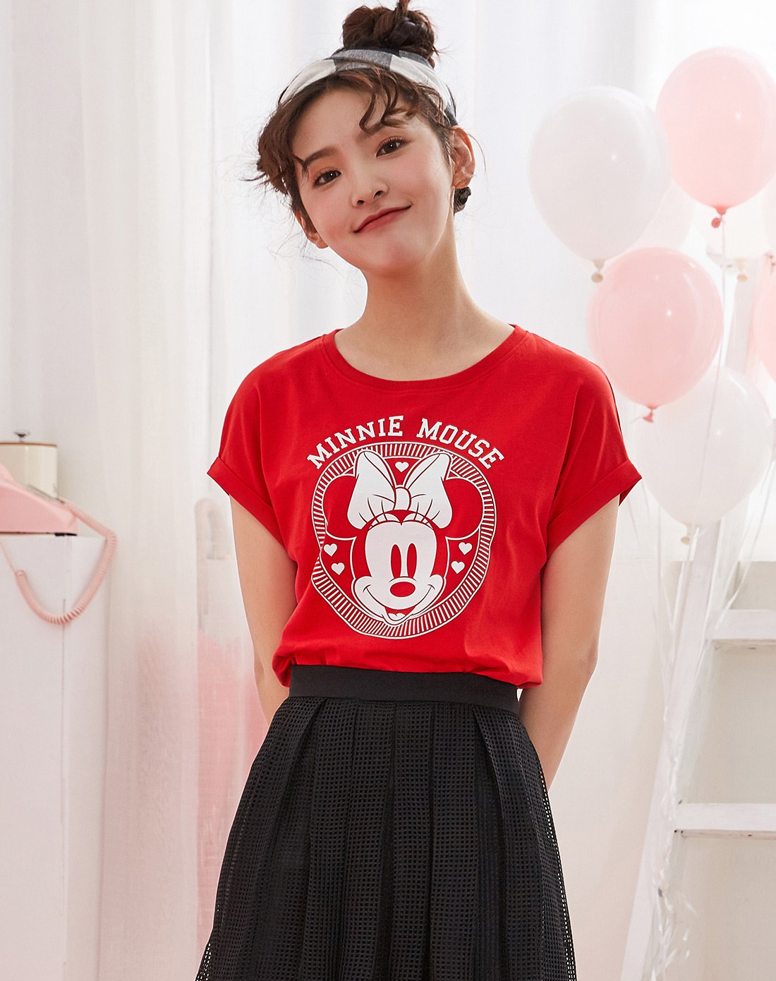 女款中国红情侣印花图案圆领短袖t恤