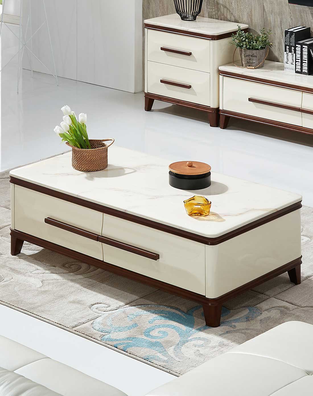 北欧现代客厅茶几桌小户型石材台面茶几