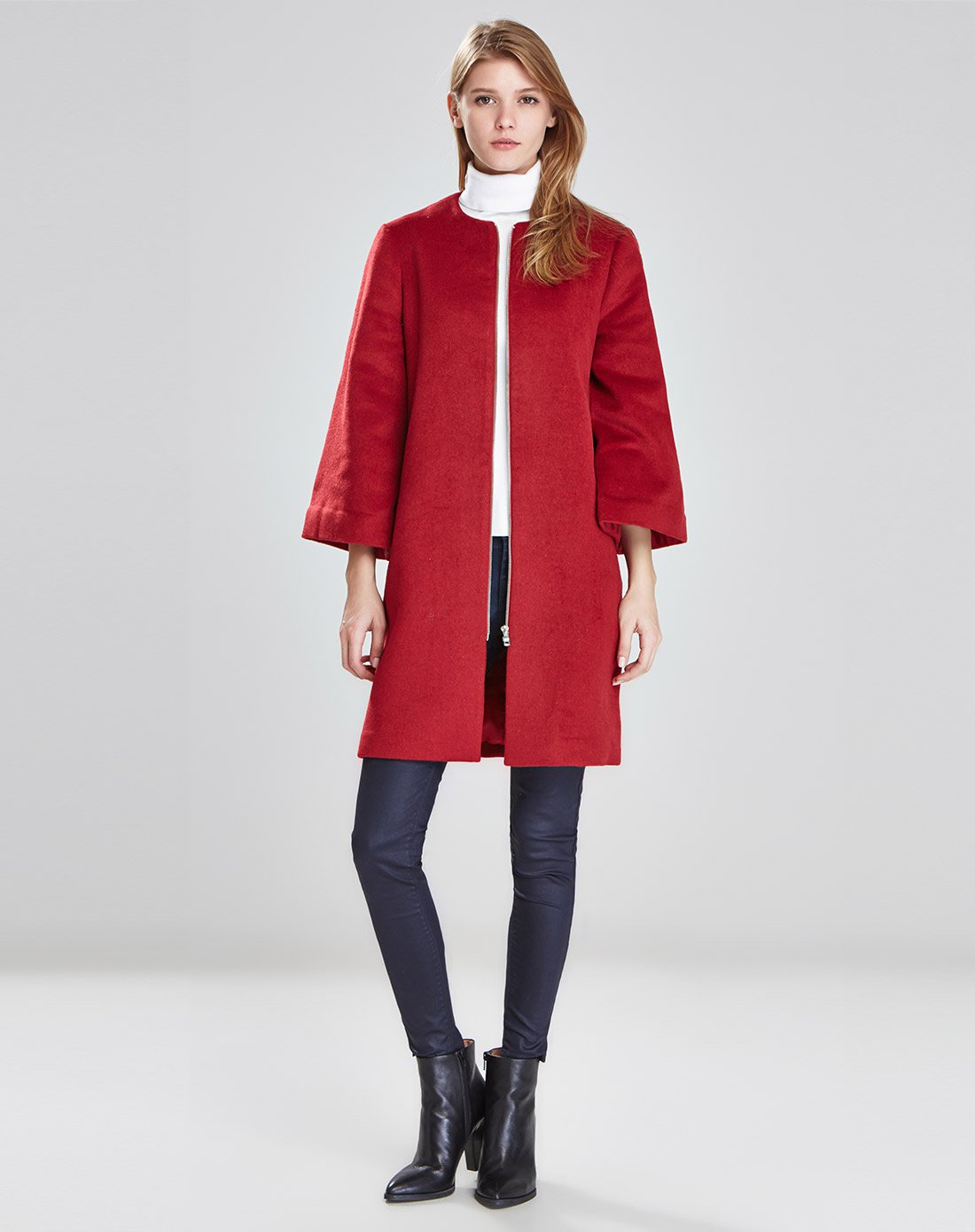 上衣欧美时尚大衣暗红色