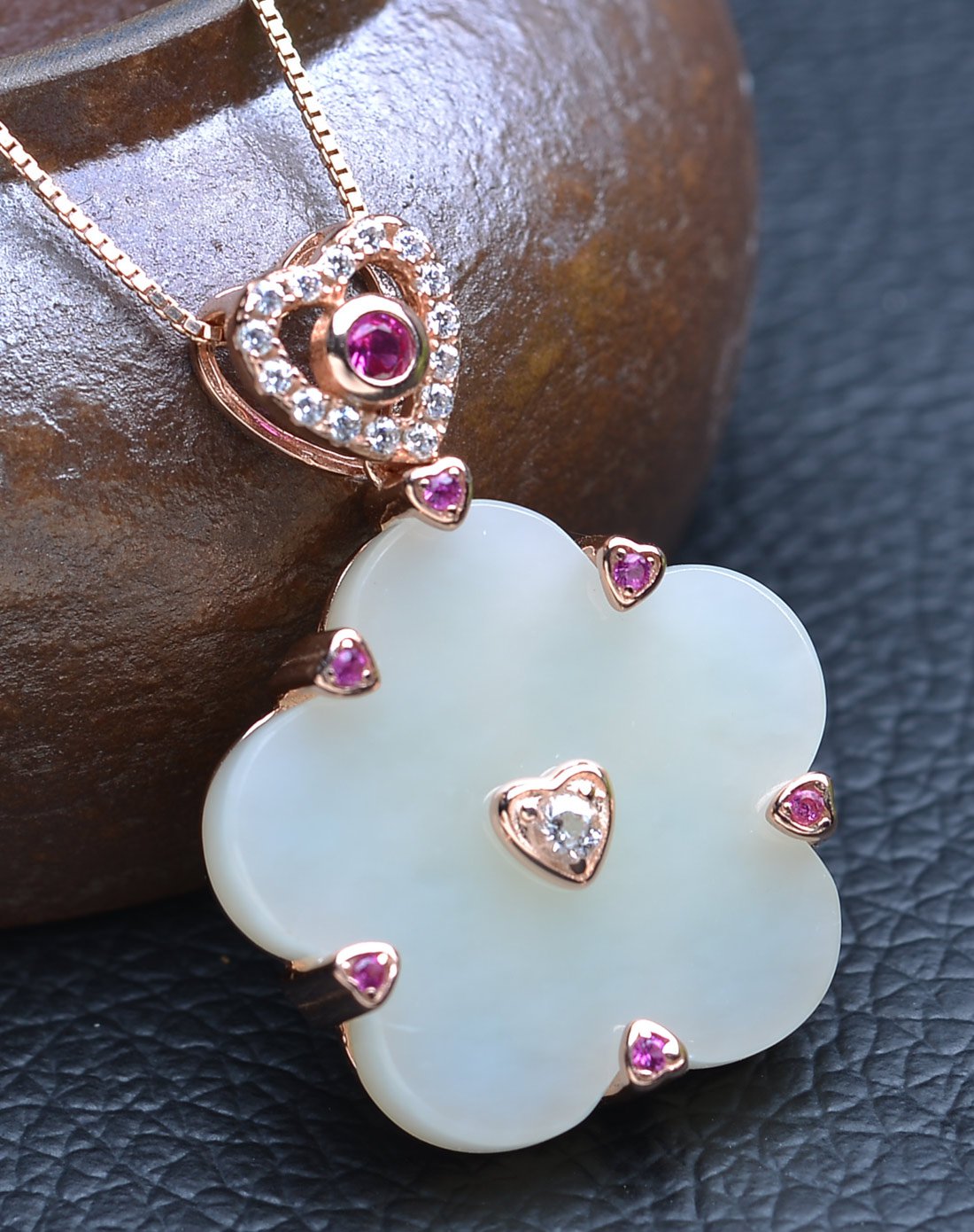 亿珍阁 925银金和田玉梅花吊坠含链子附证书