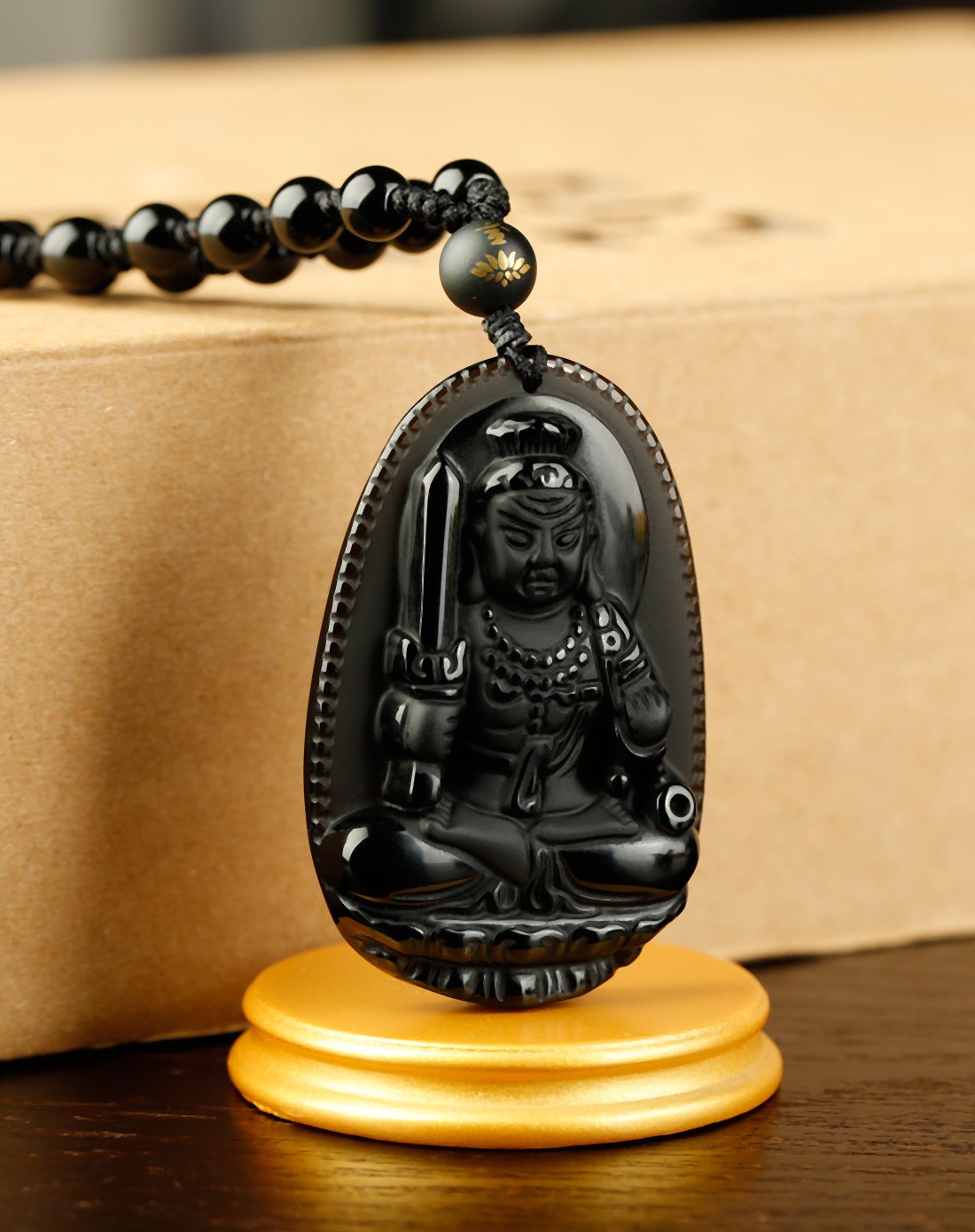 慈元阁 经典款开光黑曜石本命佛吊坠属鸡不动尊菩萨