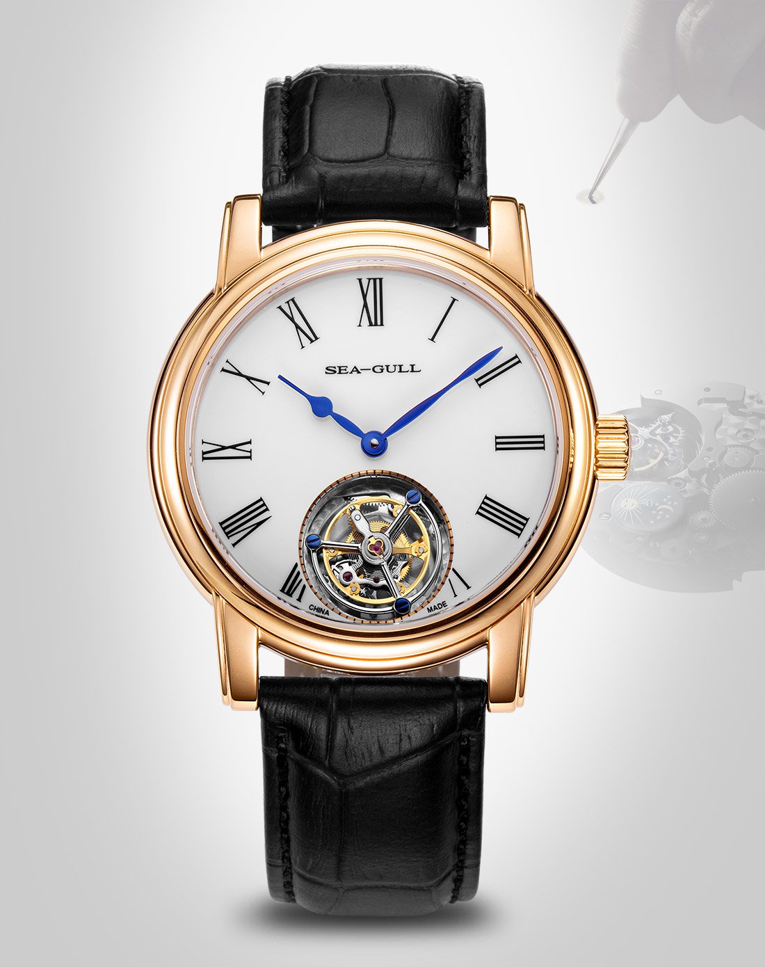 商务陀飞轮手动机械男表