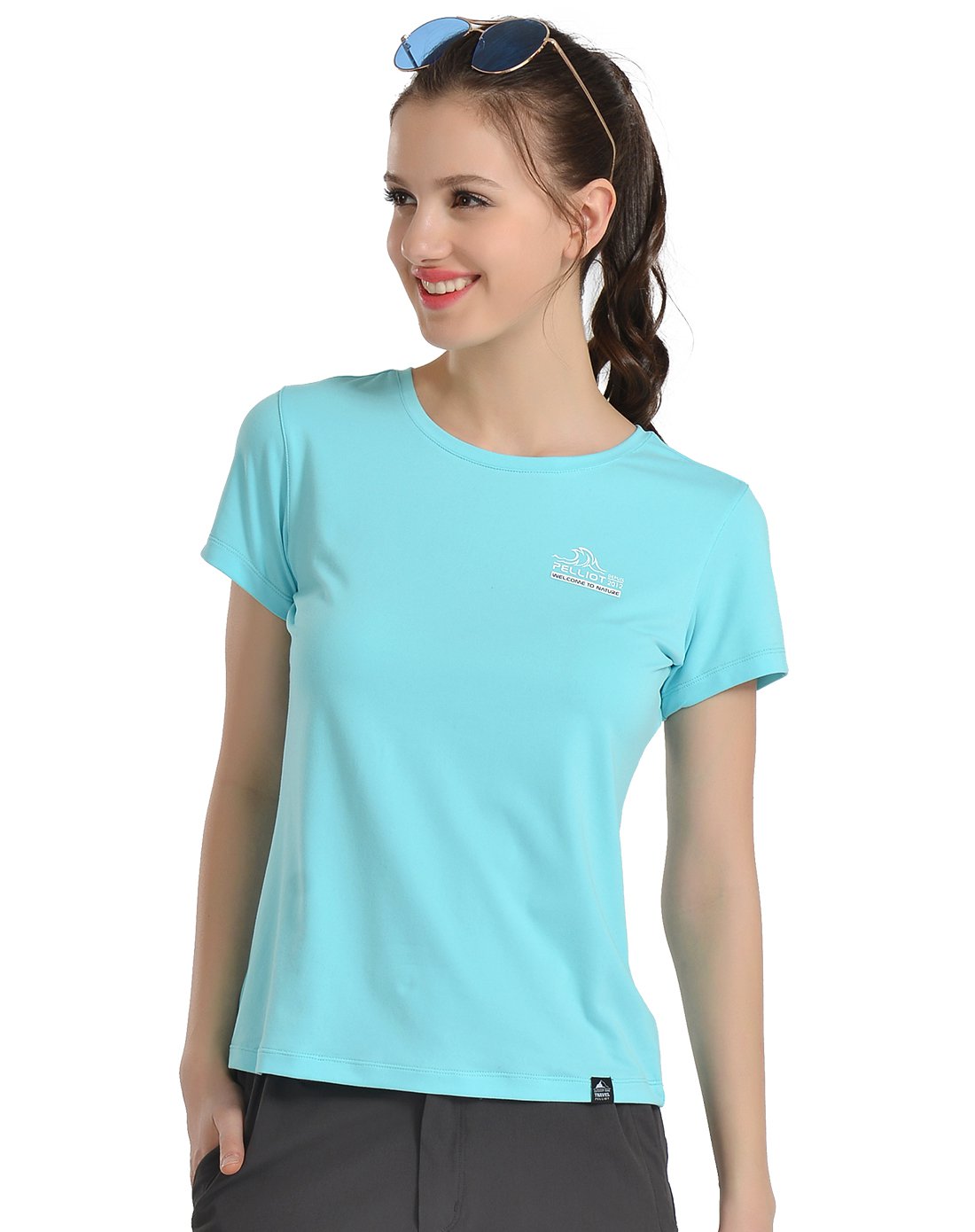 【2017新款】 简约百搭 女款纯色圆领短袖t恤晴空蓝色