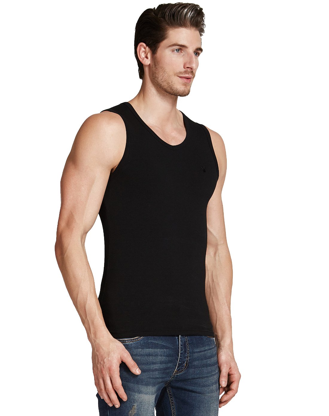 棉氨纶宽肩男背心黑色