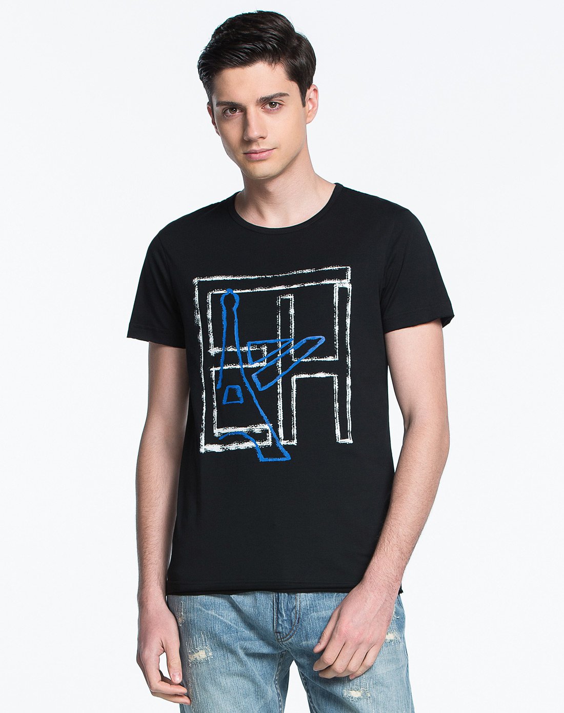 elle homme男装特卖旗舰店(旧)男士个性品牌logo休闲棉莱卡短袖t恤916