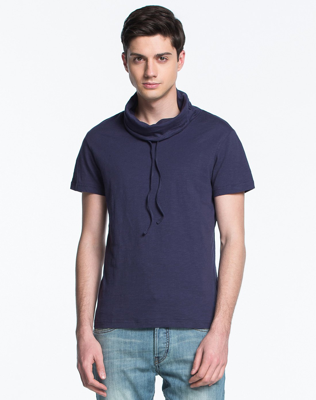 潮流时尚高领休闲短袖t恤军绿色