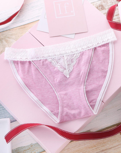 性感蕾丝舒适诱惑棉质档面料三角女士内裤粉红色