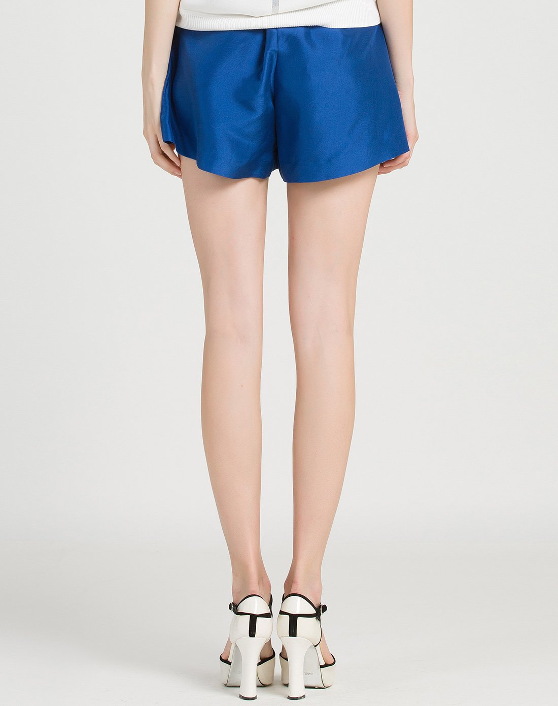 蓝色气质a型阔腿短裤