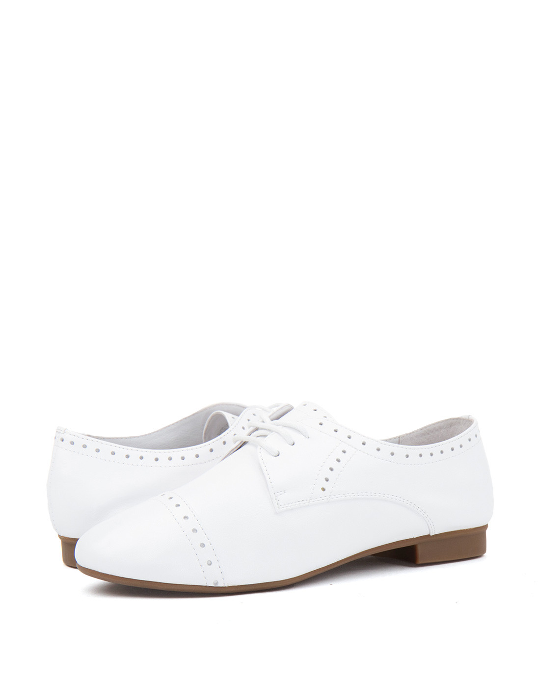 商场同款女士截头系带休闲皮鞋白色