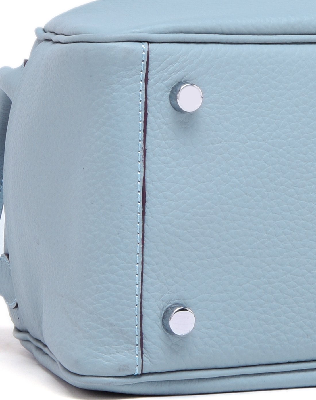 头层牛皮时尚单肩手提菜篮包亚麻蓝