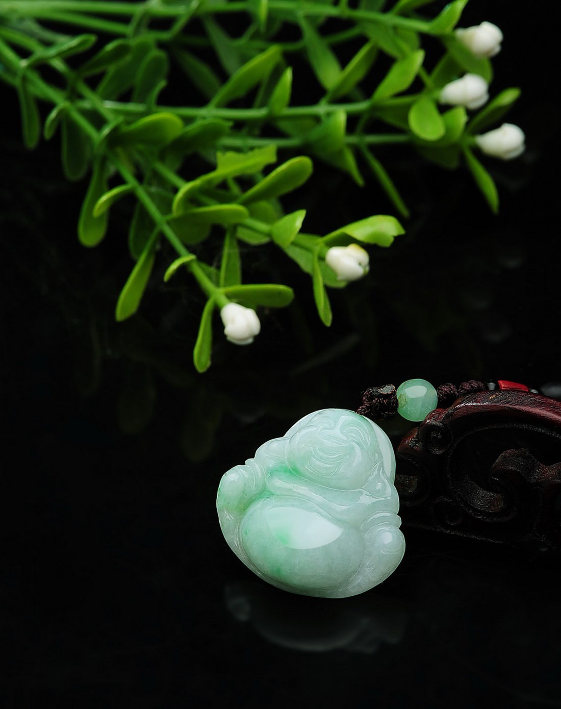 tamina 天然a货翡翠白底青佛佑平安吊坠多尺寸可选无