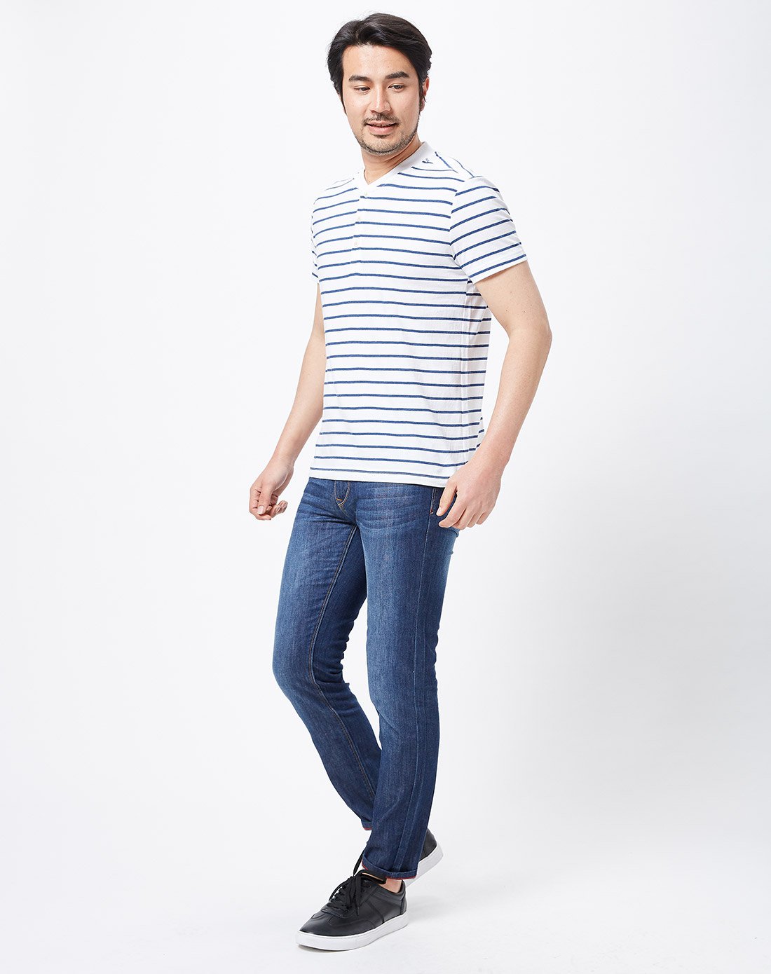 全棉扁机和尚领t恤