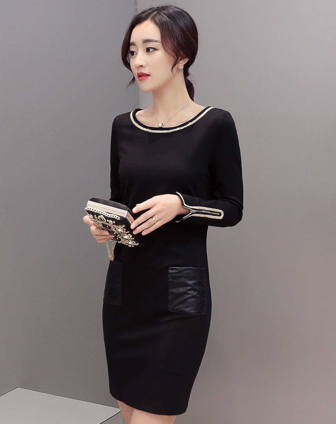 女款长袖优雅打底裙