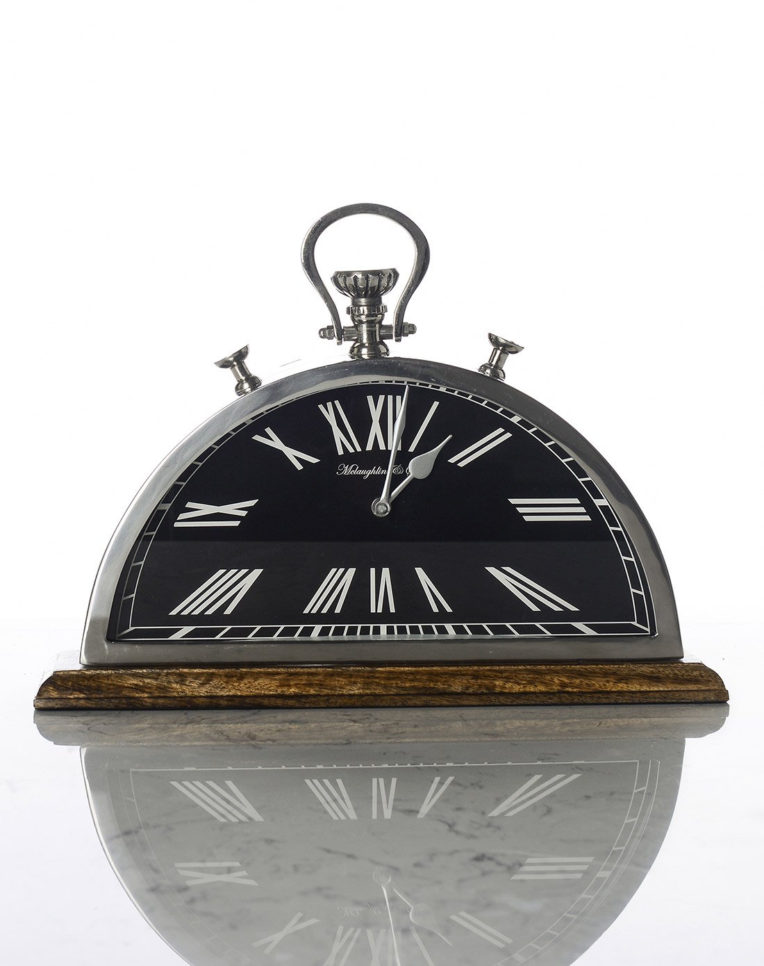 印度进口客厅书房钟表 奥特姆木制不锈钢半圆形座钟