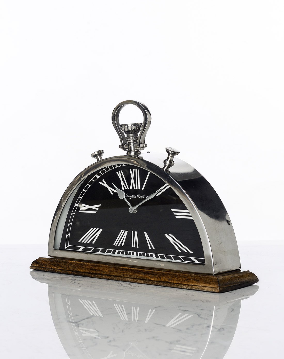 印度进口客厅书房钟表 奥特姆木制不锈钢半圆形座钟