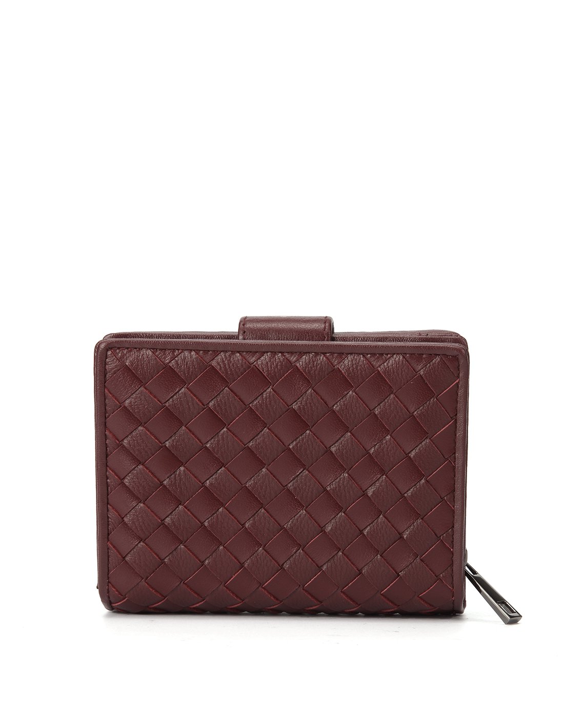 欧时力集团旗下waxy新款羊皮编织短款钱包酒红xj03m10