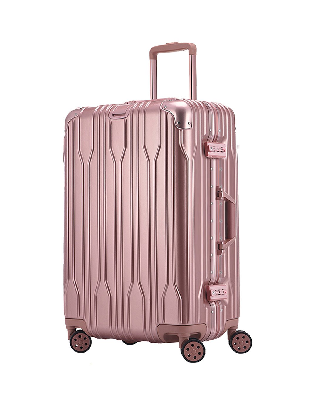 凸面竖条纹质感拉丝纹旅行箱26寸拉丝纹玫瑰金
