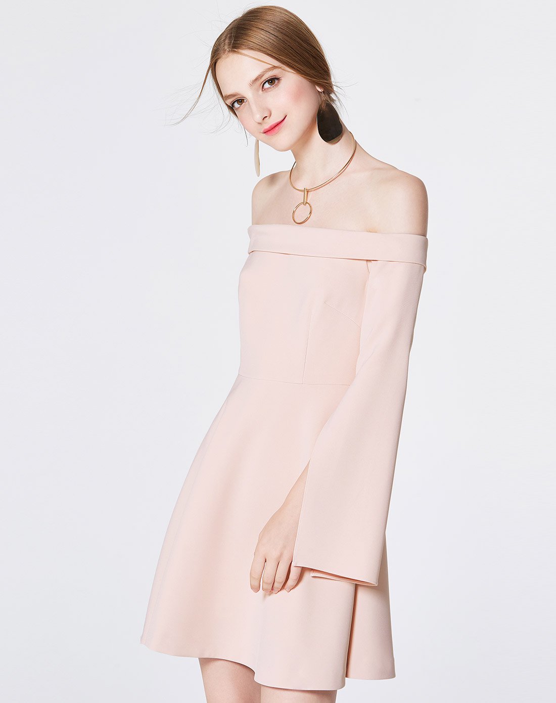 一字领连衣裙小礼服中长款裙子