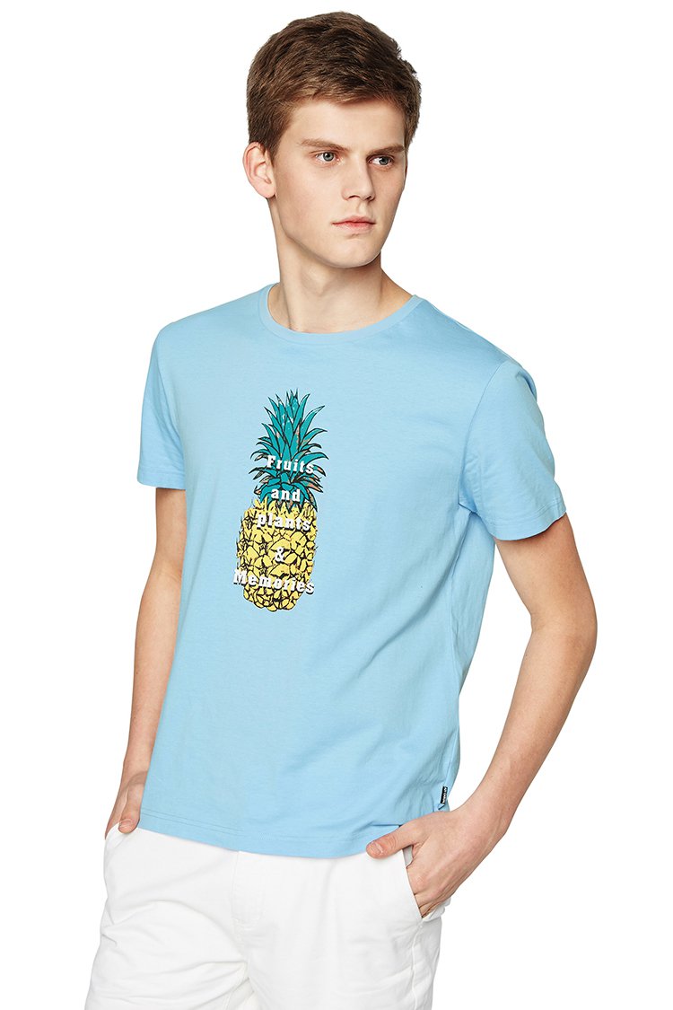 菠萝印花圆领短袖t恤特白