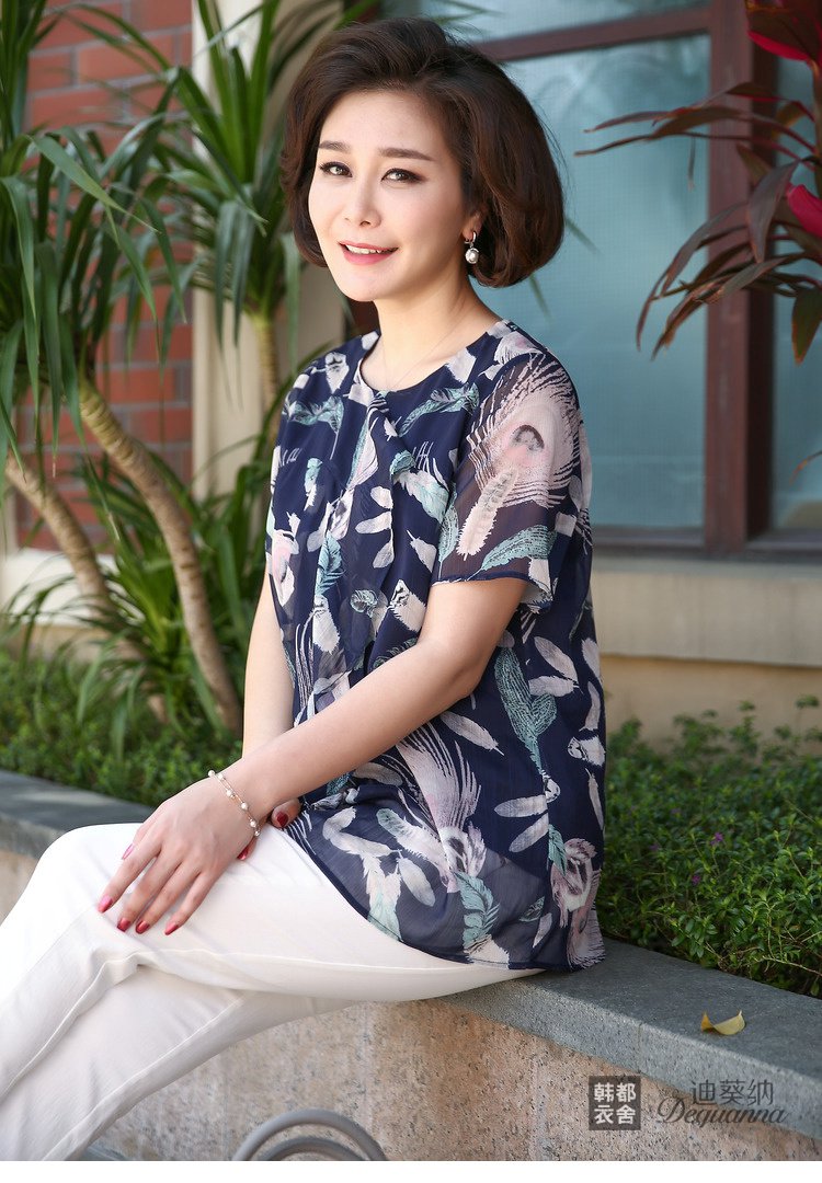 妈妈装中老年女装印花t恤