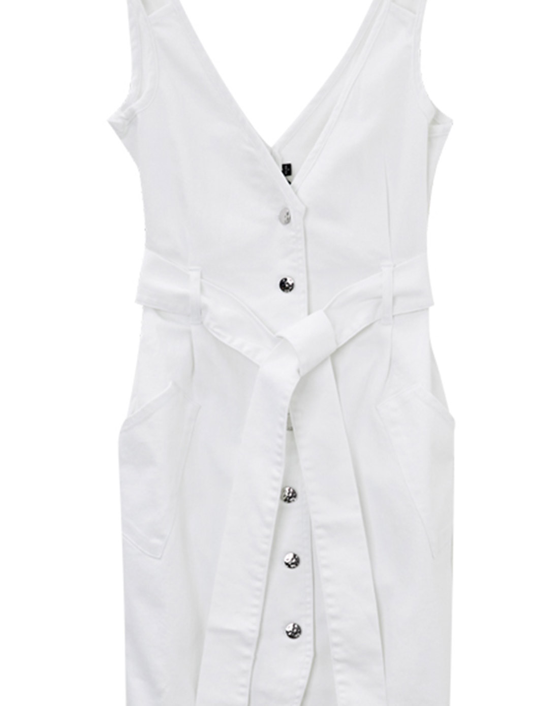 美特斯邦威女背带式前开扣梭织连衣裙