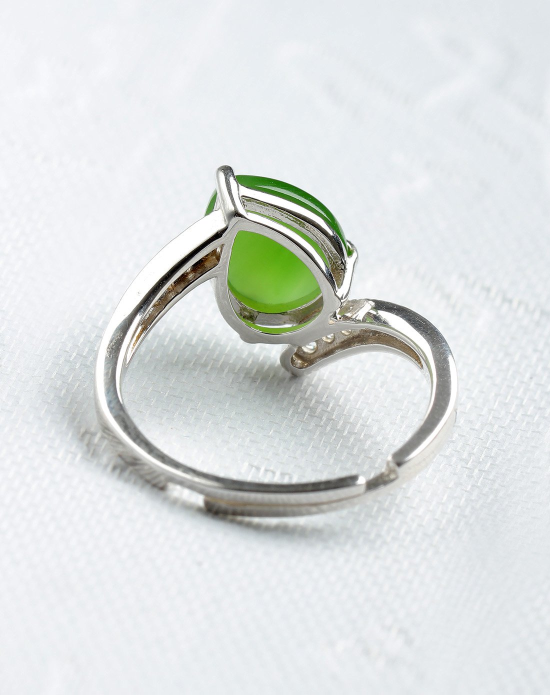 aznavour s925银镶天然和田碧玉水滴活口戒指如图