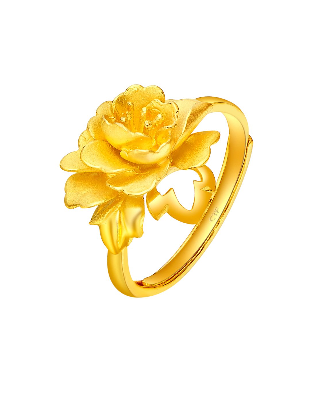 周大福 优雅牡丹花黄金戒指(计价)