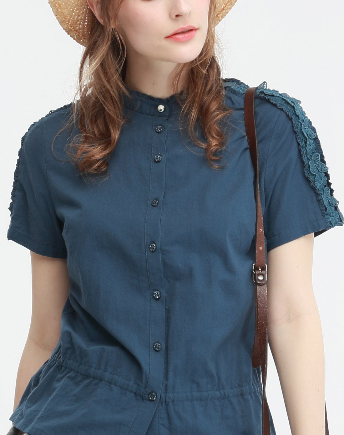 x型腰部抽绳纯棉衬衫上衣女