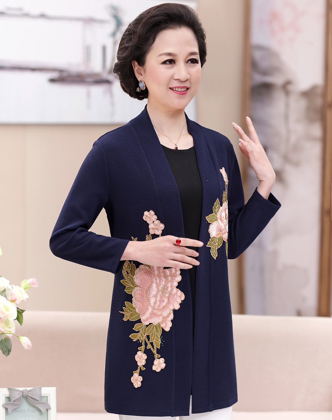 贵恋中老年女装妈妈装绣花开衫两件套(外套 内搭)