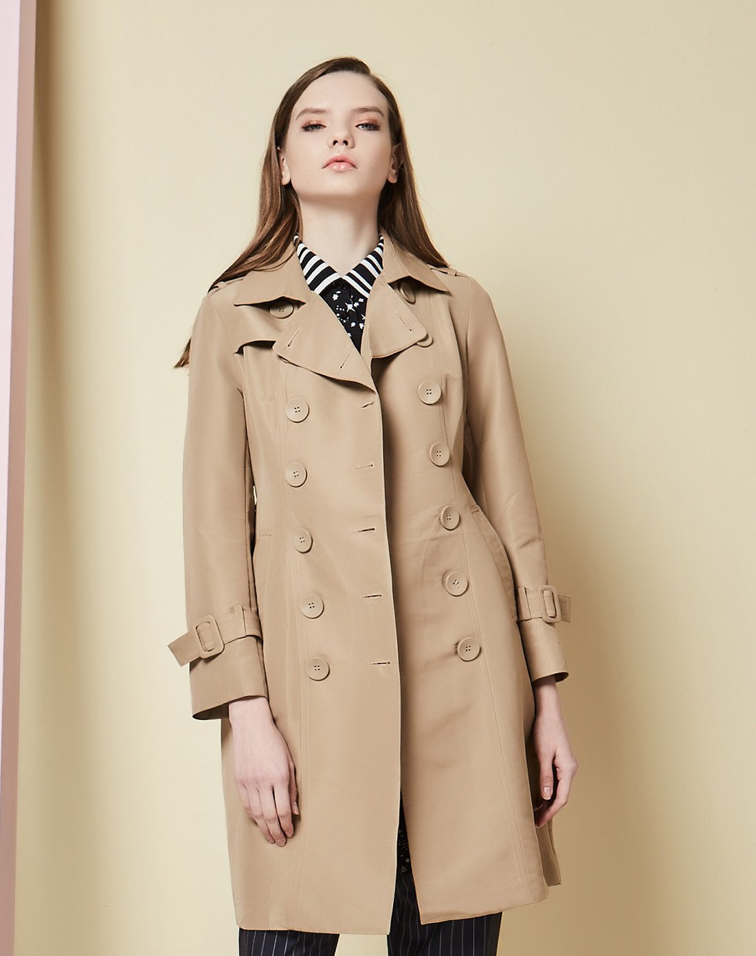 z11女装专场 双排扣英伦风系带大衣藏蓝 运费 (订单满288免运费) 颜色