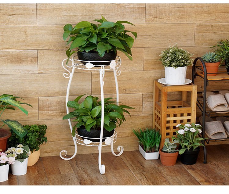 白色酒桶型双层花架