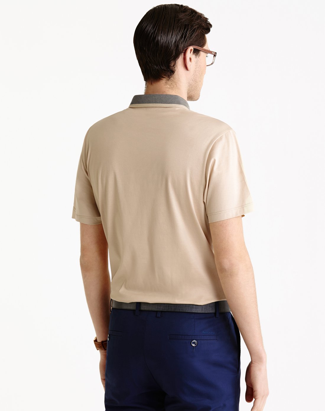 80s天丝棉特色扁机领简约宽松版t恤杏色