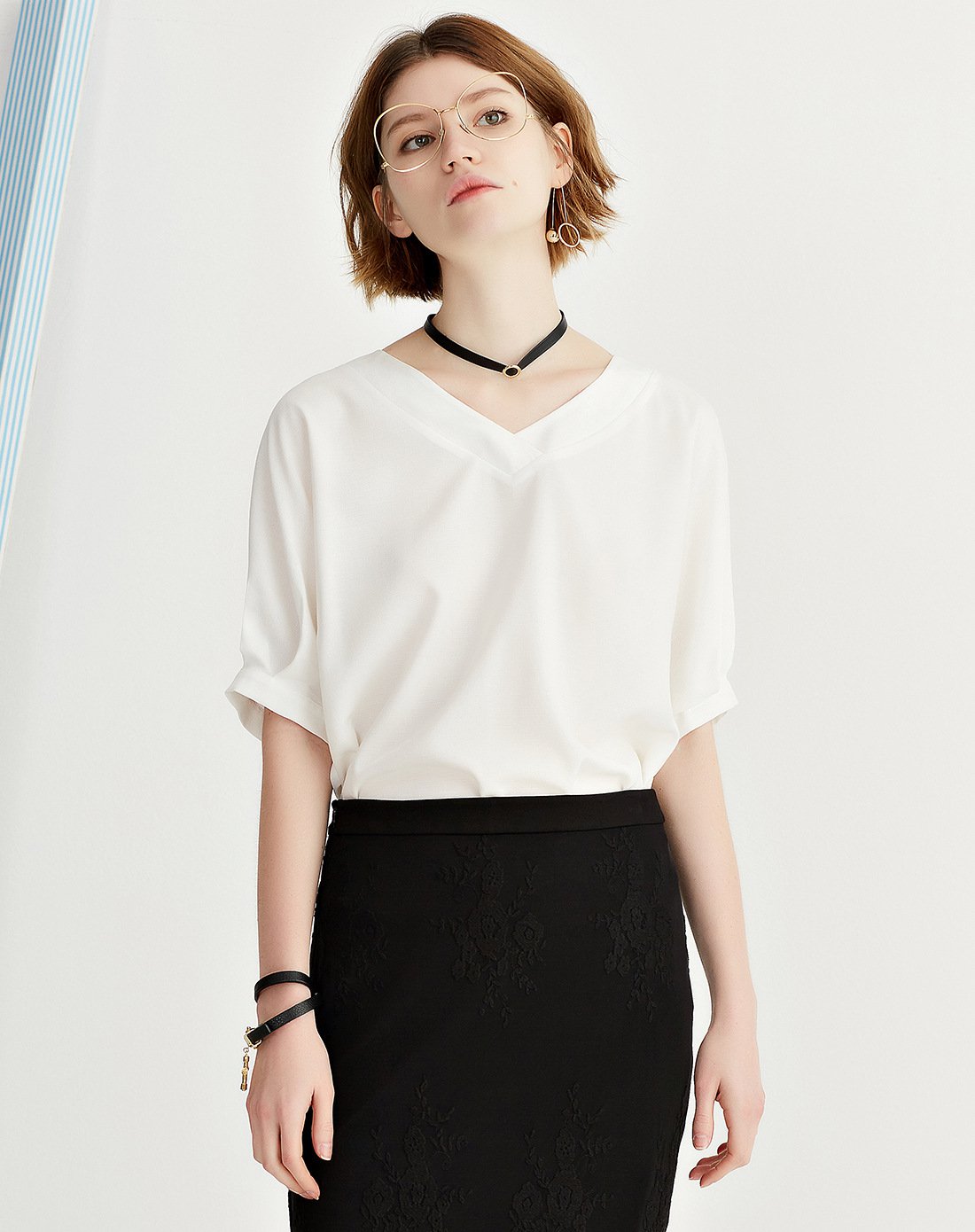 v领宽松版百搭雪纺衫