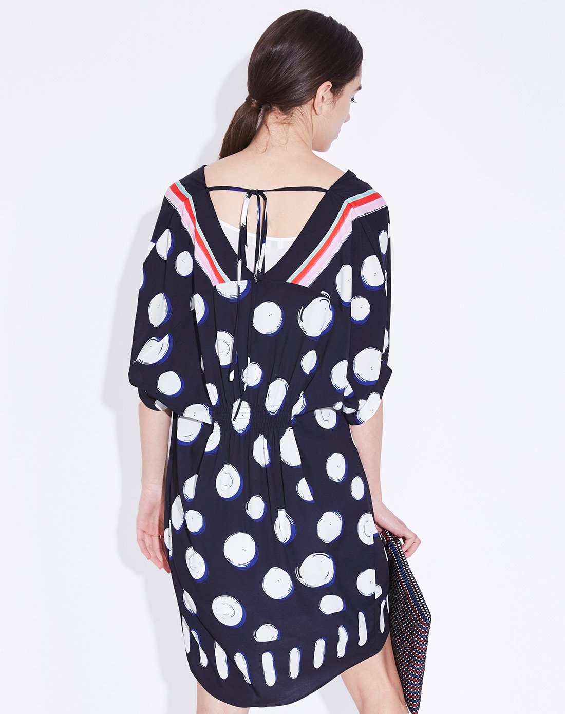 涤纶宽松印花连衣裙深蓝紫