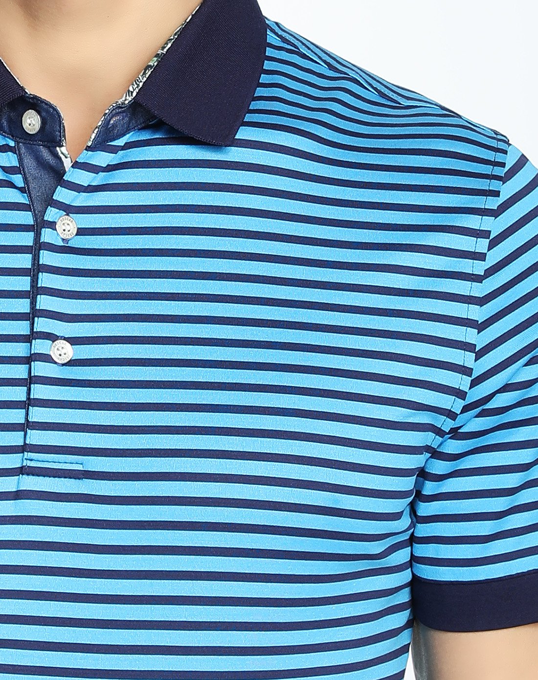 蚕丝棉混纺清爽透气横纹半开襟短袖t恤