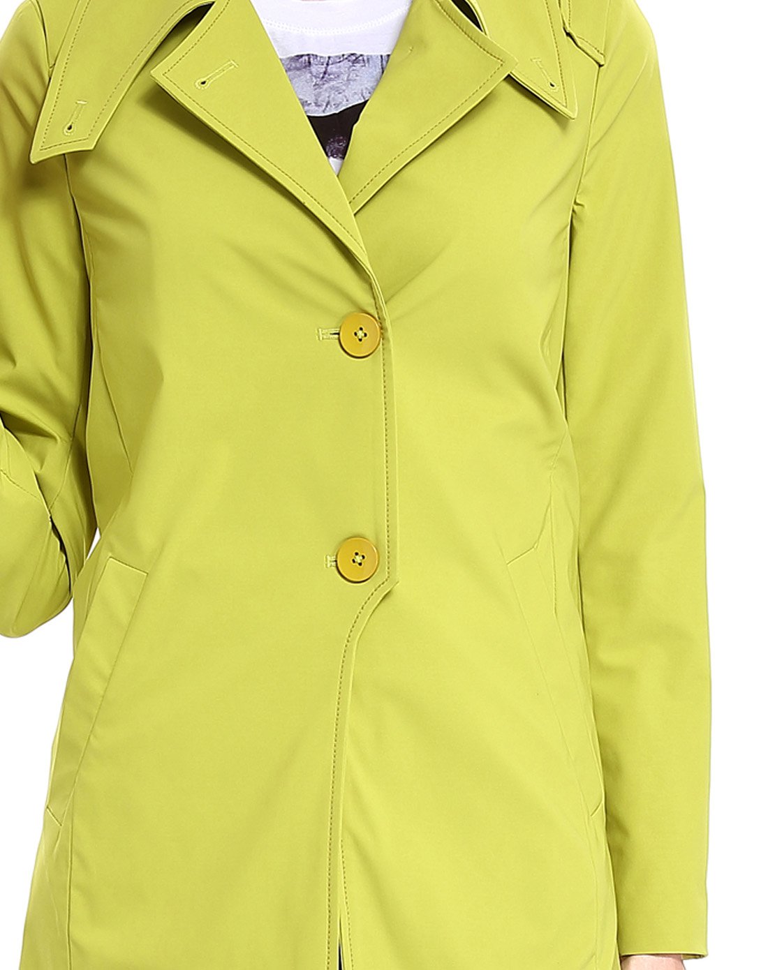 后背时尚拼接薄款长袖风衣外套芥绿