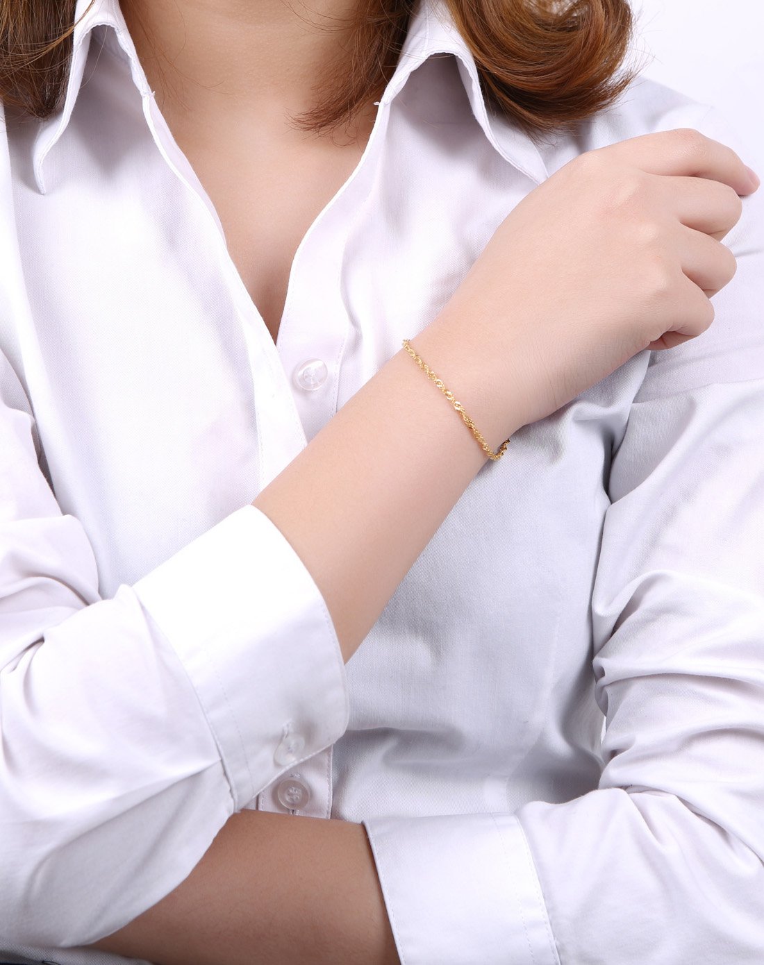 萃华 足金黄金手链水波纹手链 (计价)