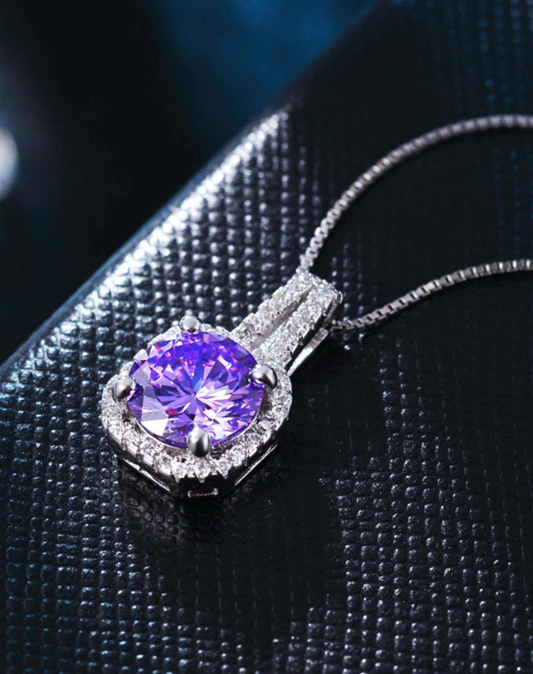 winy 925银紫色锆石项链紫色星光