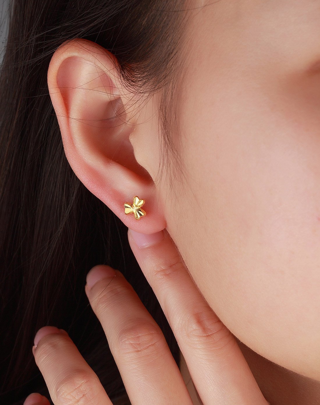 萃华 足金黄金车花三叶草耳钉(计价)