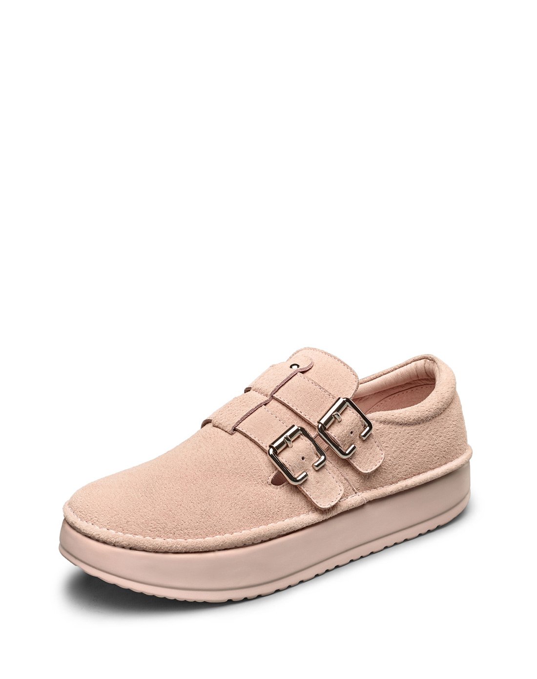 17年新品复古休闲猪皮革深口单鞋杏色