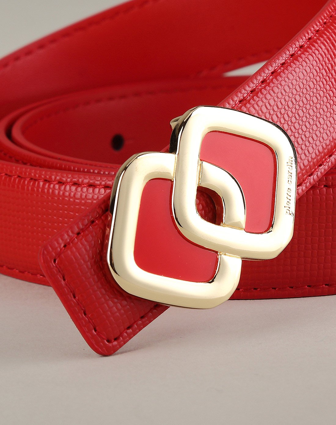 法式时尚经典双方扣璀璨纹真皮女士板扣皮带