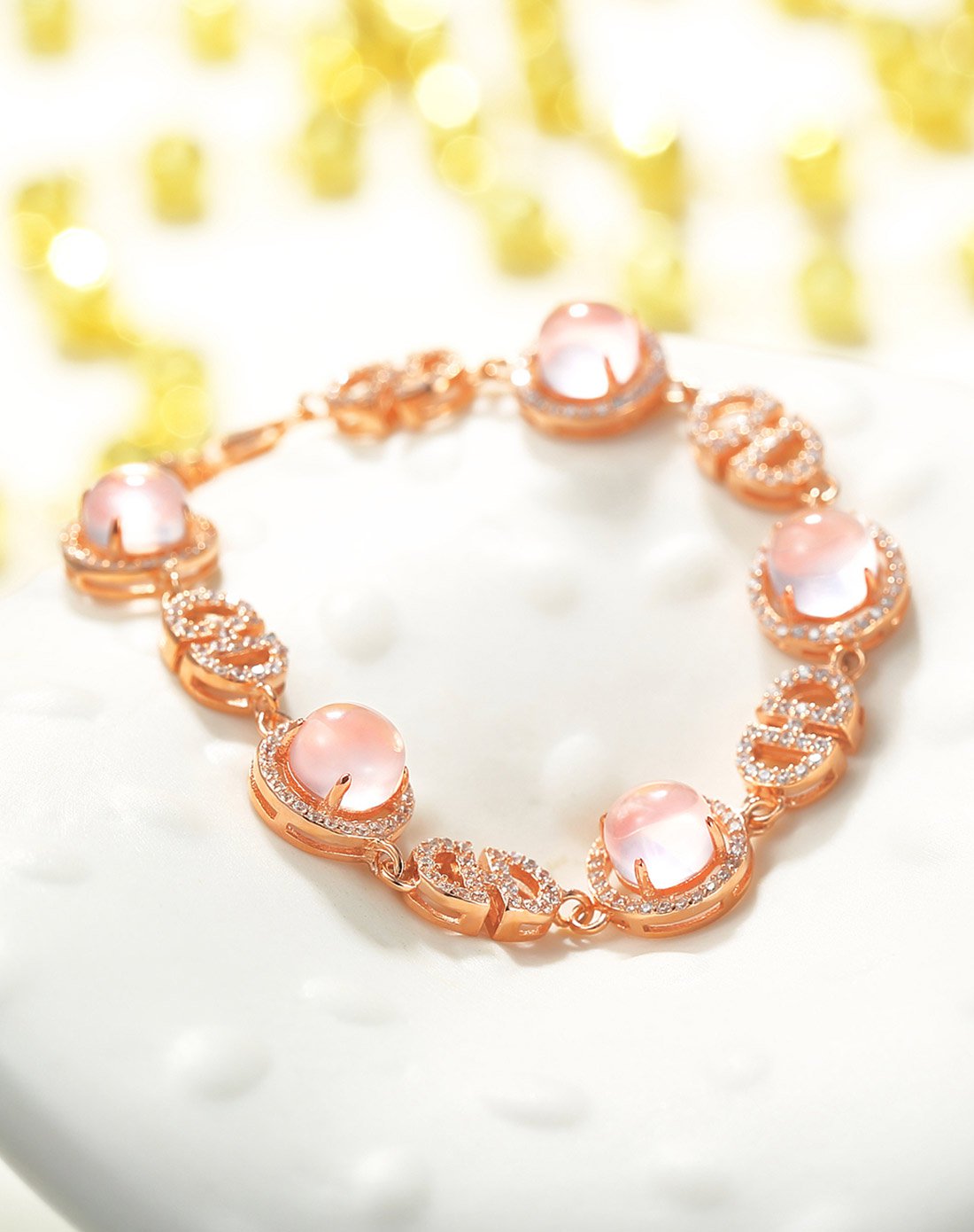 winy925银天然冰种芙蓉石手链粉色恋人配证书